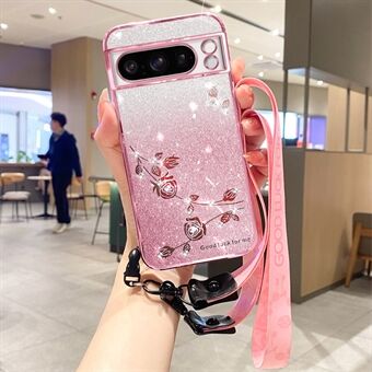 KADEM Til Google Pixel 8 Pro-etui Blød TPU Glitter Mobiltelefon-cover med rem