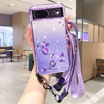 KADEM til Google Pixel 6-etui med glitter, luksusblomsterdekoration og rem