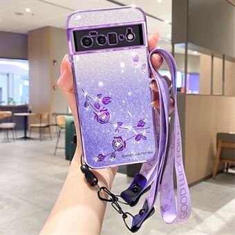 KADEM til Google Pixel 6 Pro 5G etui TPU Glitter Blomstertelefoncover med rem.