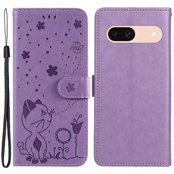 For Google Pixel 8a KT Prægemønster Blomsterserie-4 Etui Stativ PU Læder Mobiltelefoncover Pung