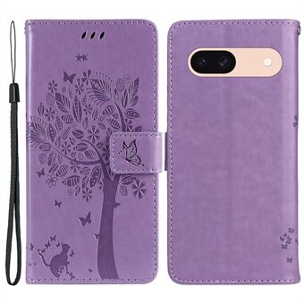 Til Google Pixel 8a KT Imprinting Flower Series-3 Anti-Scratch Phone Shell Stand PU Leather Wallet Case.