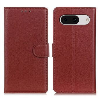 For Google Pixel 8a etui - Litchi textur tegnebog læder telefondæksel - Brun