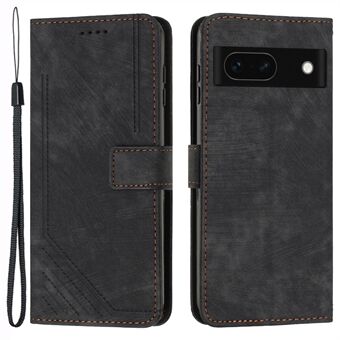 Telefonholderpung til Google Pixel 8a-etui Skin-touch aftrykte linjer PU læder telefoncover