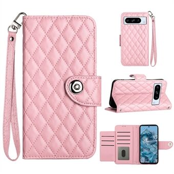 YB Imprinting Series-8 til Google Pixel 8 Pro-sag Wallet Rhombus Pattern Telefoncover med praktisk rem.