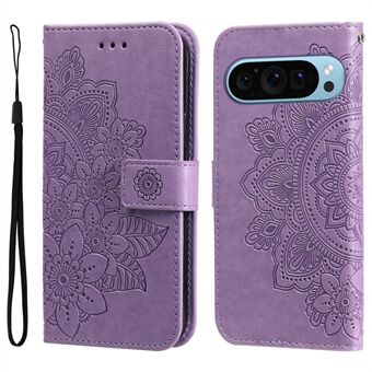 For Google Pixel 9 / Pixel 9 Pro mobiltelefon-etui med blomstermønster og kortholder.