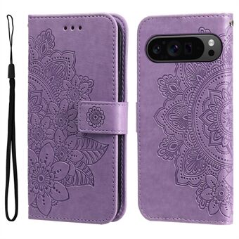 For Google Pixel 9 Pro XL Wallet Sag Blomstermønster Foldebords Læder Telefon Cover