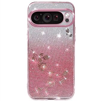 KADEM Til Google Pixel 9 Pro XL Flower Design Glitter Mobiltelefon Etui TPU Cover