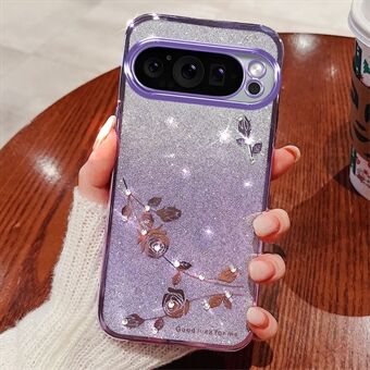 KADEM til Google Pixel 9 / Pixel 9 Pro-etui TPU-cover Rhinestone blomster telefonbeskytter Gradient farve design