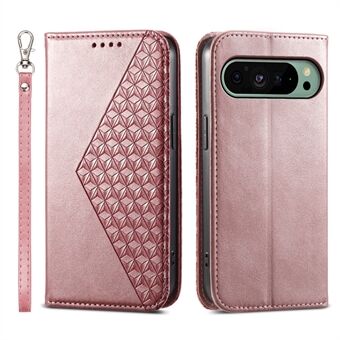 Til Google Pixel 9 / Pixel 9 Pro etui PU læder + TPU rhombus præget tegnebogs-telefoncover