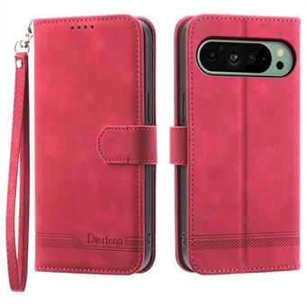 DIERFENG DF-03 Telefoncover til Google Pixel 9 / Pixel 9 Pro, indgraveret læderpung med telefonstander