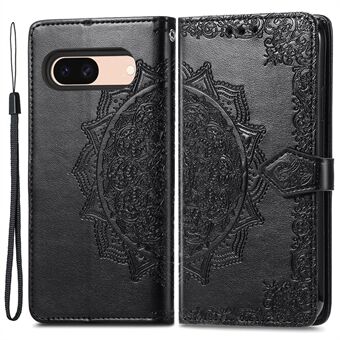 Til Google Pixel 8a etui Flip Wallet PU læder Mandala præget design telefon cover.