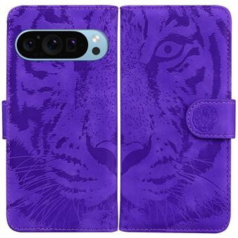 For Google Pixel 9 Pro XL Cover Tiger Afsæt PU Læder Pengepung Anti-Stød Telefonholder Skal