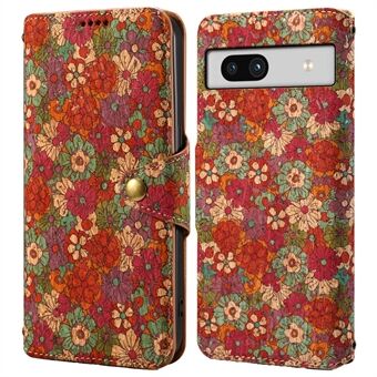 Til Google Pixel 7a Taske med blomsterdesign i læder og magnetlukning til mobiltelefonen.