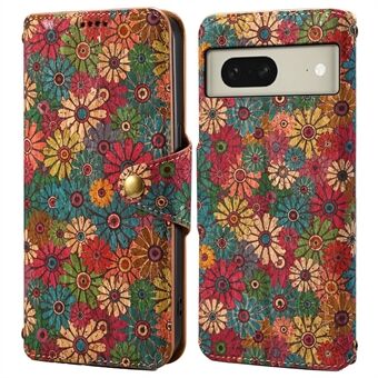 For Google Pixel 8-dæksel PU-læder Flip-beskyttende telefoncover med trykt blomstermønster.