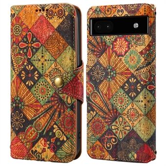 For Google Pixel 6a tegnebogs-etui med mønsterprint, læder telefonetui med stativ.