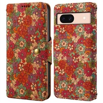 Til Google Pixel 8a Læder Etui Blomsterprint Pengepung Telefoncover med Stativ