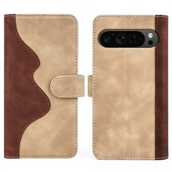 Til Google Pixel 9 Pro XL Wallet-etui i kunstlæder med farveskille og mobiltelefon-cover.