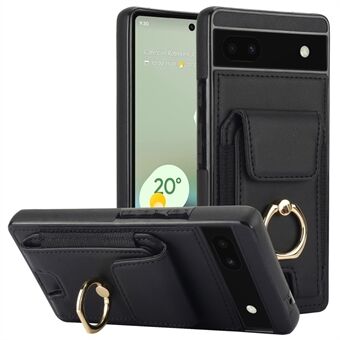 Til Google Pixel 6a Telefon Etui PU Læder+TPU Kortholder Cover med Ringholder