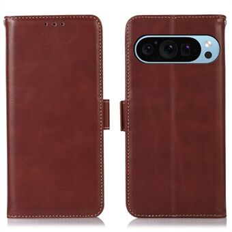 Til Google Pixel 9 / Pixel 9 Pro Wallet-etui i Crazy Horse tekstur, ægte ko læder telefoncover.