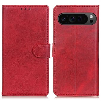 Til Google Pixel 9 Pro XL-etui i ko-hudtekstur læderpung med stativ - stødabsorberende telefoncover