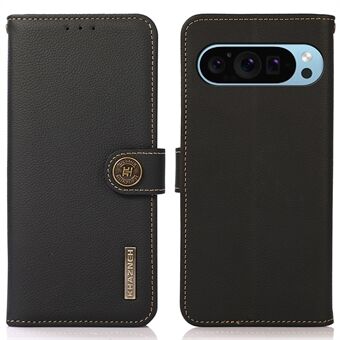 KHAZNEH For Google Pixel 9 / Pixel 9 Pro Etui RFID Blokering Anti-Drop TPU+Ægte Ko Læder Telefoncover