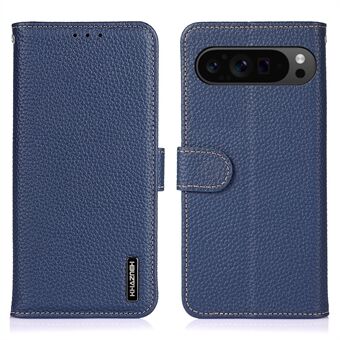 KHAZNEH til Google Pixel 9 Pro XL Etui Litchi Tekstur Ægte Ko Læder Telefoncover