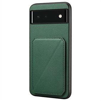 For Google Pixel 6 Cover med stativ, kalveskind tekstureret læder + PC + TPU telefonetui.