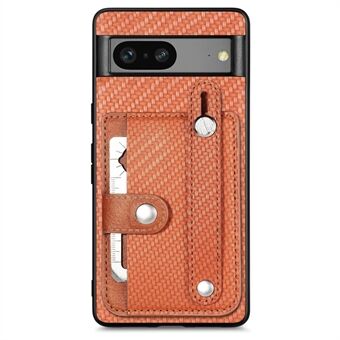 C1-01 Til Google Pixel 7a Etui Kortholder i kulfiber tekstur PU+TPU+PC Telefoncover med kortkniv