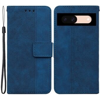 For Google Pixel 8a Wallet telefon etui Geometri præget læder flip cover