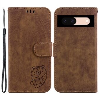 For Google Pixel 8a-etui Sødt tigerimprint læder fuld beskyttelse telefoncover