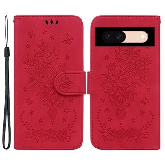 Til Google Pixel 8a etui i PU læder + TPU præget telefoncover med blomstermønster