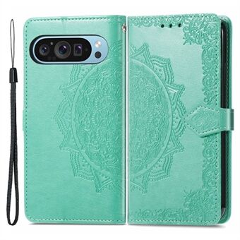 Til Google Pixel 9 / Pixel 9 Pro Telefoncover Præget Mandala Blomst Pengepungsetui med Magnetisk Lås