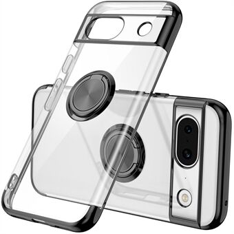 For Google Pixel 8a Etui Elektroplating TPU Gennemsigtig Bagside Telefoncover med Drejelig Ring Kickstand