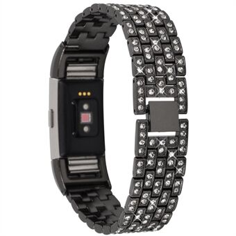 Metal Rhinestone Decor Watch Band til Fitbit Charge 2