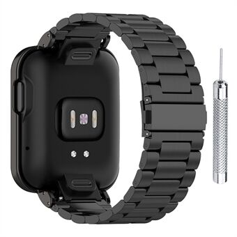 304 rustfrit Steel urrem med tre perler med urkassebeskytter + installationsværktøj til Xiaomi Redmi Watch / Mi Watch Lite - Sort