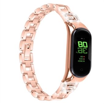 Til Xiaomi Mi Band 7 G Letter Rhinestones Decor Rustfrit Steel Urrem Udskiftning Armbånd