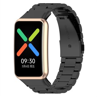 Til Oppo Watch Gratis Stilfuld 3 Perler Rustfri Steel Urrem Udskiftning Armbånd - Sort