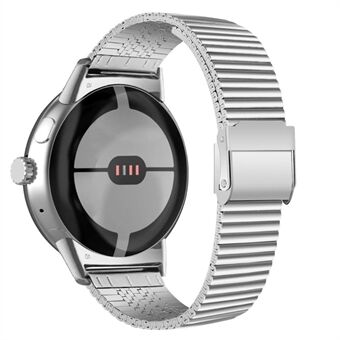 Til Google Pixel Watch Urrem i rustfrit Steel Stilfuldt udskiftning af armbånd med dobbeltspænder - Sølv