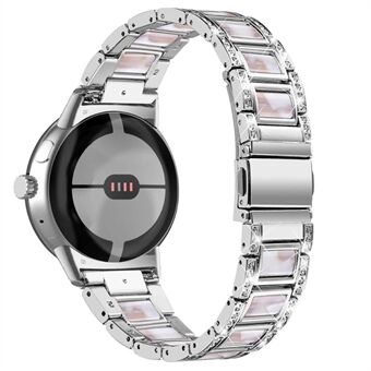 Til Google Pixel Watch Rustfrit Steel Resin Band Armbånd Rhinestone Decor Erstatningsarmbånd