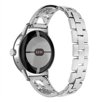 Til Google Pixel Watch Rhinestone Decor Plum Design håndledsrem 304 rustfrit Steel aftageligt urbånd armbånd - sølv