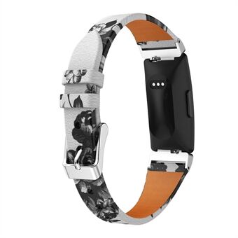 Flower Pattern Enkelt Tour ægte læder Watch Strap til Fitbit Inspire / Inspire HR