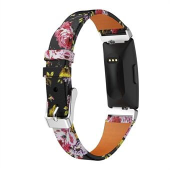 Flower Pattern Enkelt Tour ægte læder Watch Strap til Fitbit Inspire / Inspire HR