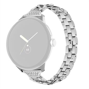 Til Google Pixel Watch Rhinestone Decor Smart Urrem Udskiftning af metalarmbånd - Sølv