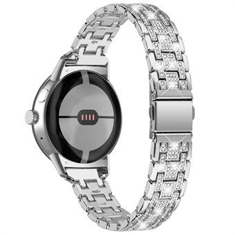 Til Google Pixel Watch Rhinestones Dekor Udskiftningsrem 5 Perler Metal Dual Press Spænde Smart Watch Armbånd