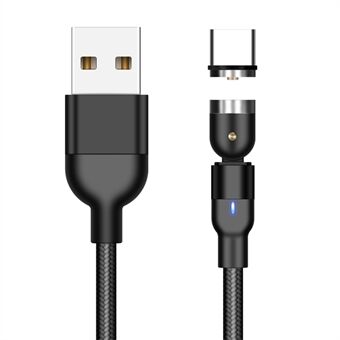 2m 2A USB til Type-C nylonflettet roterbart stik Magnetisk adsorptionskabel med LED-indikator