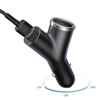 BASEUS BSC-C16N Dual USB Smart Udvidet Biloplader med Cigartænderstik - Sort