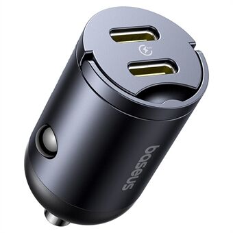 BASEUS Tiny Star PD 30W Hurtigopladning Dobbelt USB-C Mini Biloplader med Håndtag - Sort