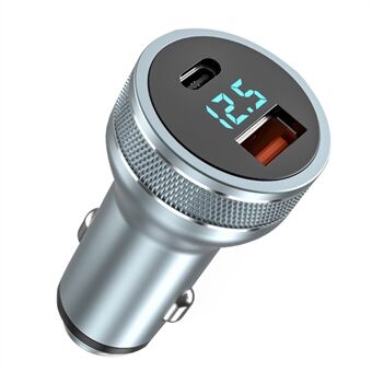 Hurtigopladningsadapter i aluminiumslegering USB 18W + Type-C PD 20W minibiloplader med digitalt display