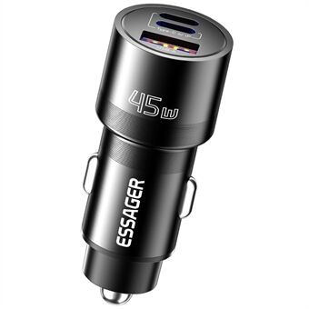 ESSAGER PD 45W Hurtigopladning Aluminiumlegering Type-C+Ip+USB-A 3-ports Biloplader Adapter