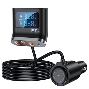 TOOCKI TQ-CC32 150W Biloplader Adapter Multi-Port Telefon Hub med LCD Digital Skærm